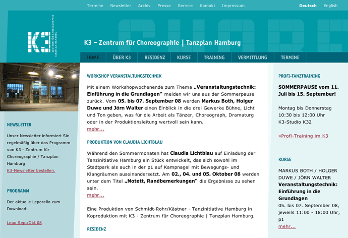 Screenshot der K3 Hamburg Webseite