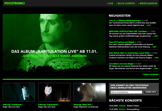 Screenshot der Tocotronic Webseite