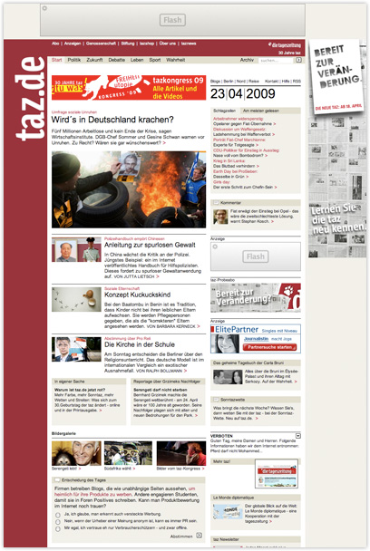 Analyse der aktuellen Taz-Webseite (Stand: 23.4.2009)
